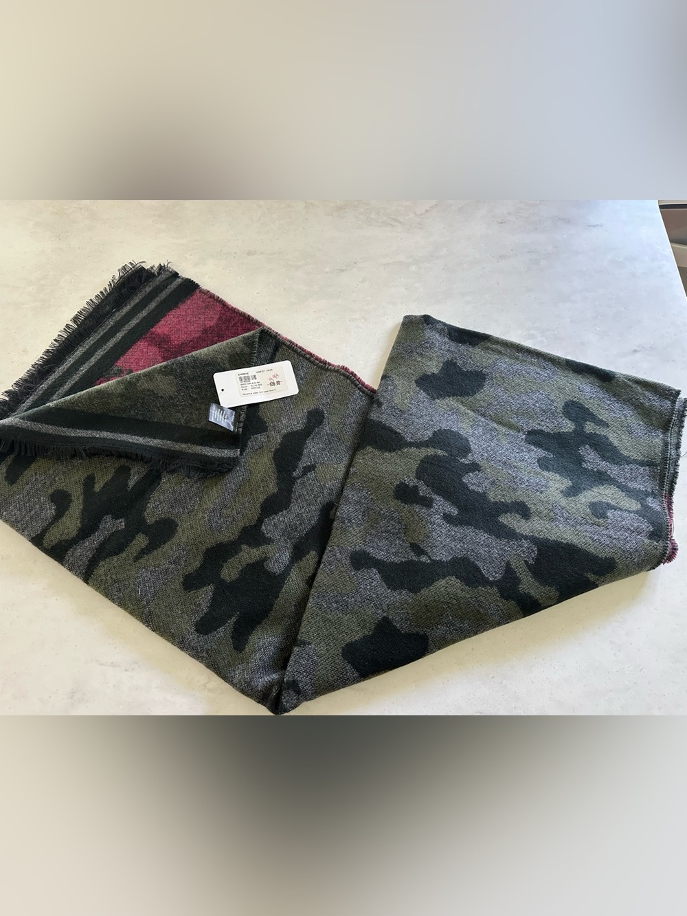 Evereve Olive and Red Melanie Camo Oversized Scarf